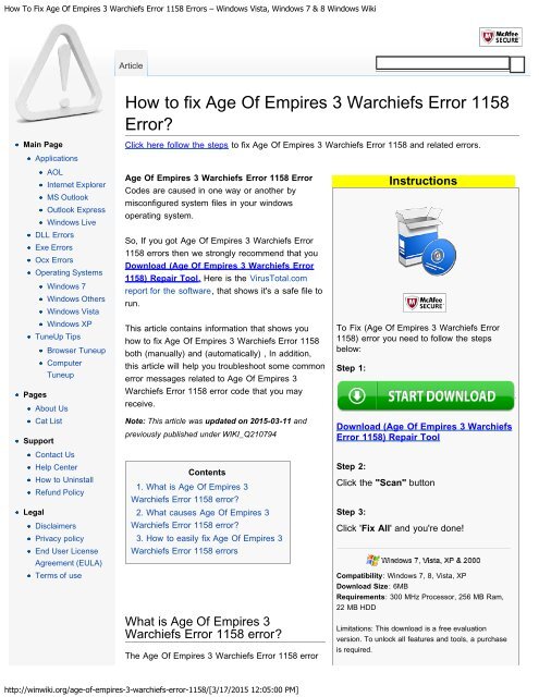 age of empires warchiefs 1158 error
