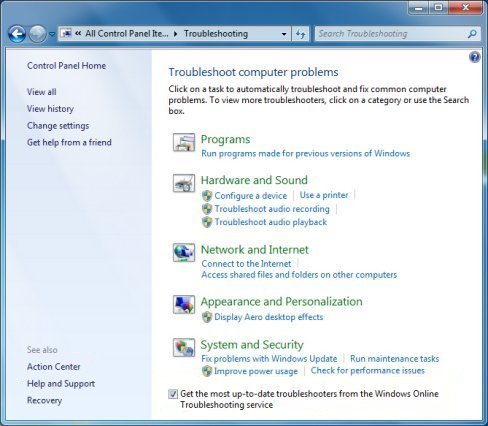 risoluzione automatica dei problemi di Windows 7