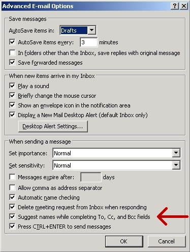 E-Mail-Adresse in Outlook 2010 automatisch speichern