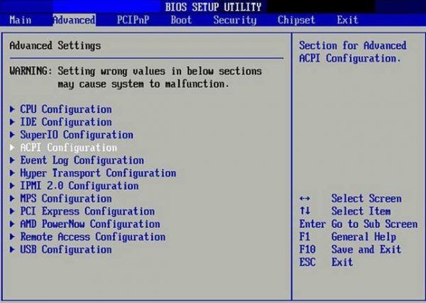 impostazioni del BIOS in Windows 7