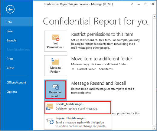 cancel an email in outlook 2013