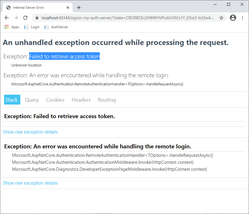 cannot retrieve application authentication error c#