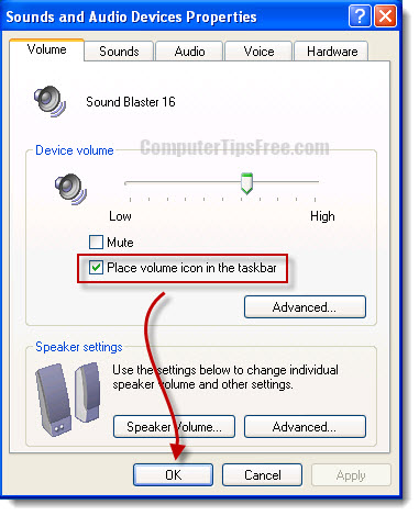 no se puede detectar el icono de volumen en la barra de tareas de windows xp