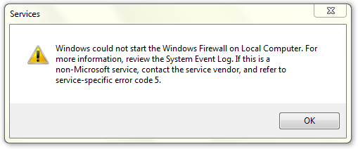 não é possível iniciar o serviço de firewall do Windows Vista