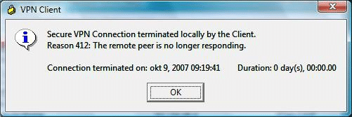 cisco vpn error 412 off-site peer reageert niet meer