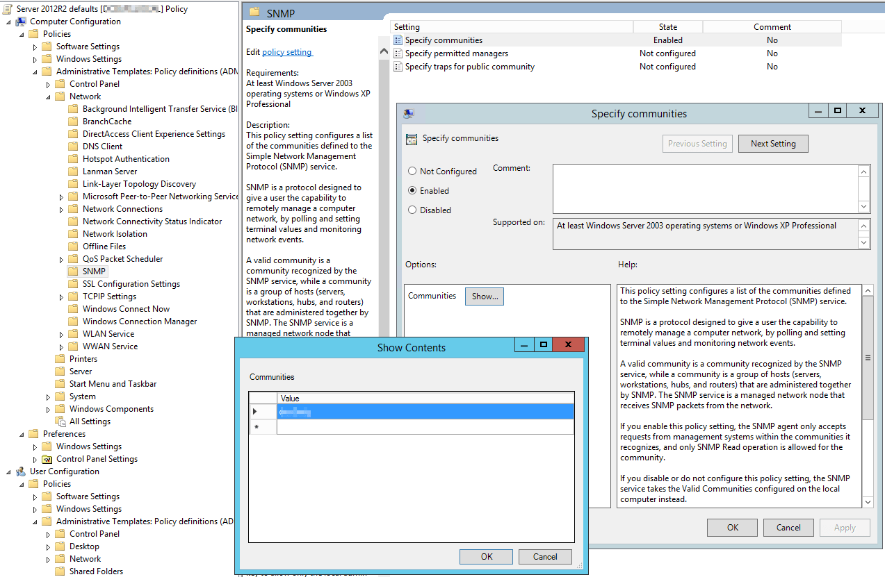 configure snmp in Bezug auf Windows 2003