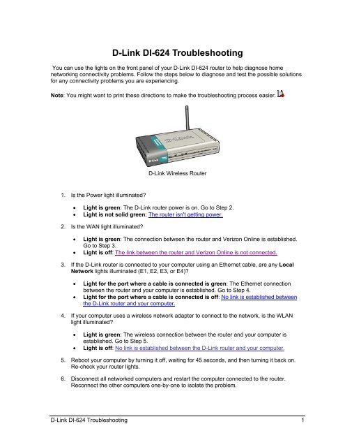 d link di 624 Troubleshooting