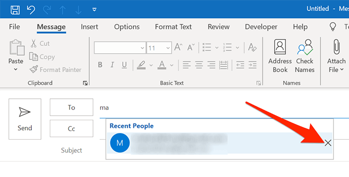 usuń adres z pamięci podręcznej tylko w programie Outlook