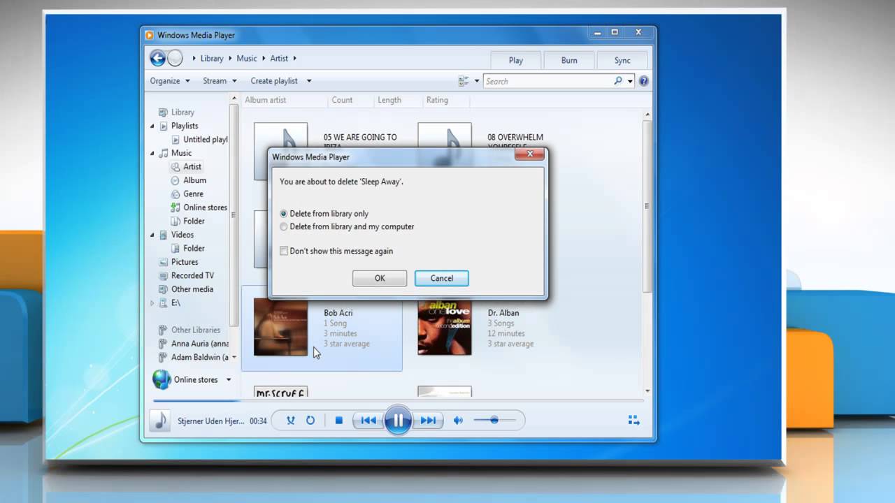 usuń utwory w systemie Windows 7