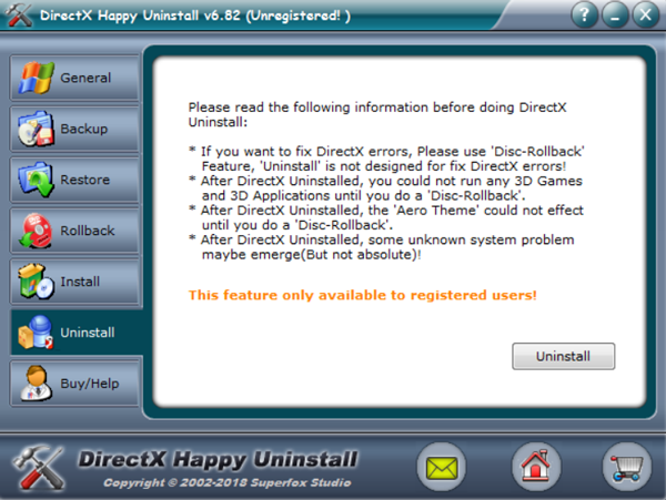 programma di disinstallazione di DirectX Happy