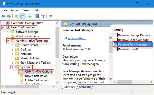 enable task manager acquiring gpedit