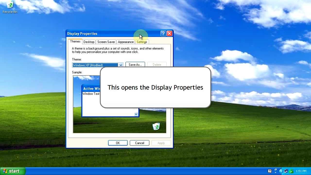 come cambiare lo sfondo del desktop vicino a Windows XP