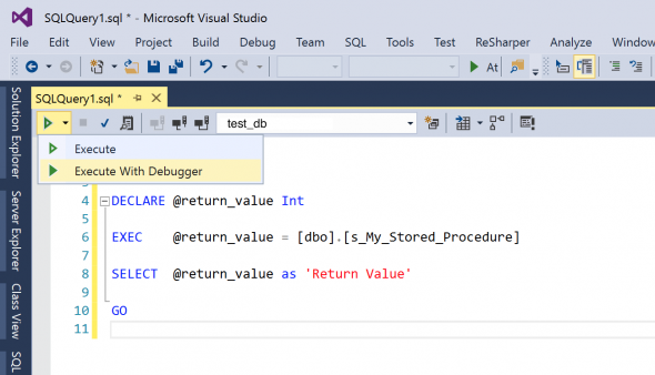hur man felsöker lagrad procedur som en del av Visual Studio