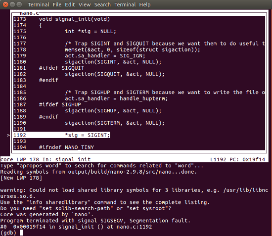 how to interpret a linux core dump file