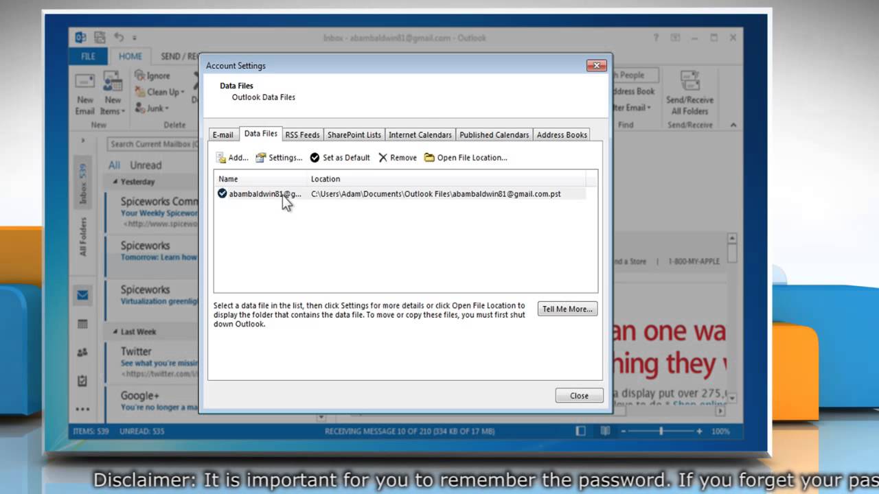 how To Set Password For Pst File In Outlook 2013