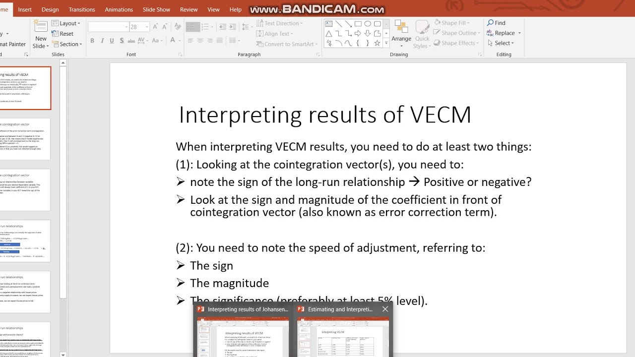 interpret vector error rectification model eviews