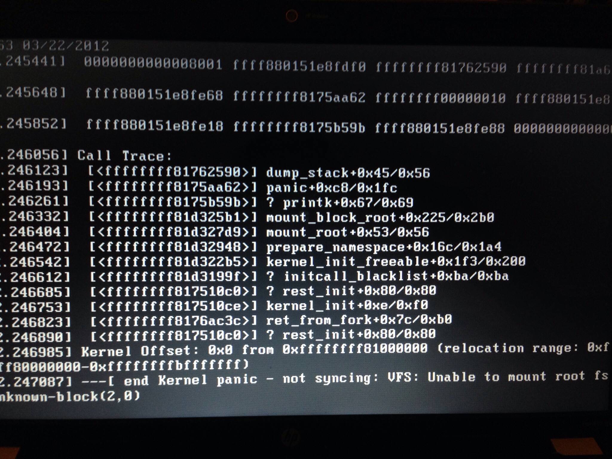 kernel panic not syncing vfs in the position to mount fs