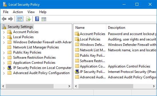 actualización de Windows de la política de seguridad local