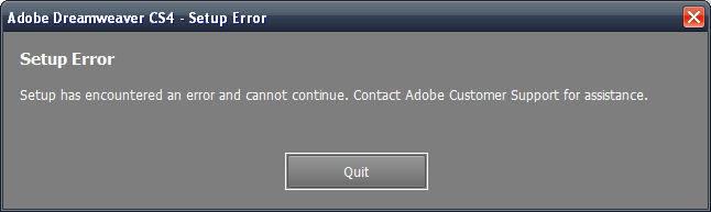 photoshop cs4 setup has encountered an error and cannot continue