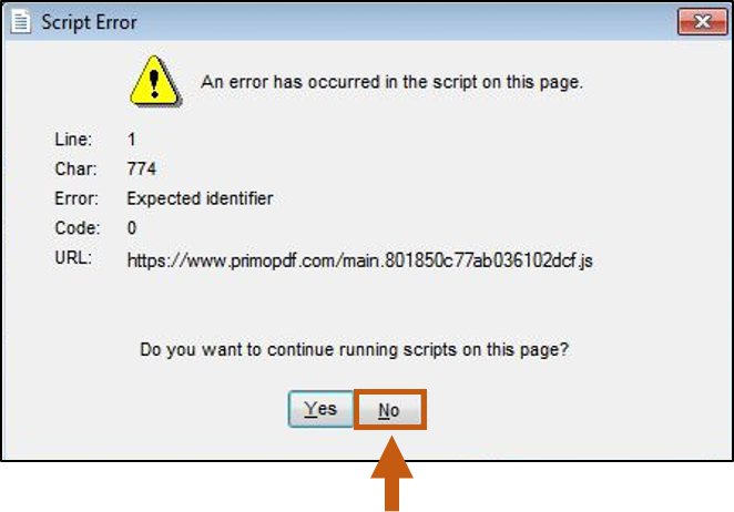 Erreur de script primopdf Internet Explorer