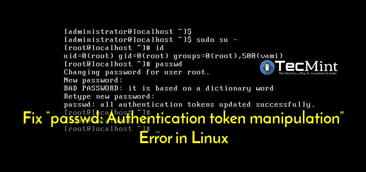 red hat linux passwd certification token manipulation error