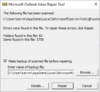 reparación de archivo pst en Windows 7