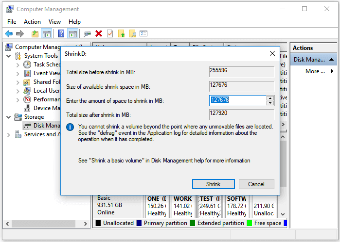 resize partitions in windows