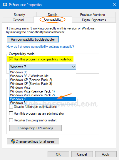 running compatibility mode in windows 7