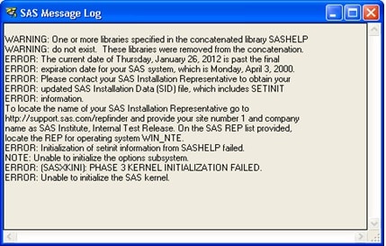 sas error the sashelp portable registry is missing or corrupted