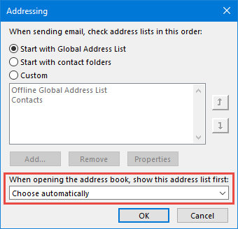 установить список контактов по умолчанию в Outlook 2007