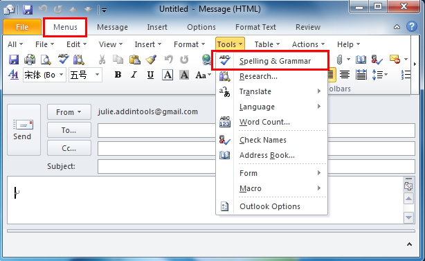 evaluar la ortografía en Outlook 2013