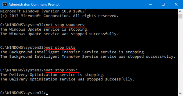 interrompere l'aggiornamento di Windows tramite prompt dei comandi