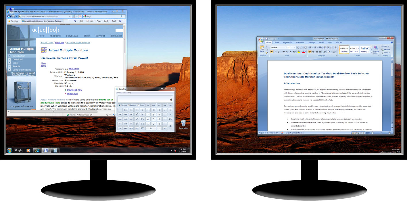 taskbar over two monitors