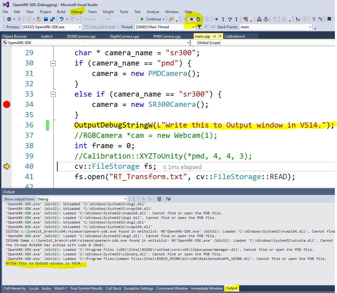 Escribir depuración de Visual Studio en la ventana del producto final