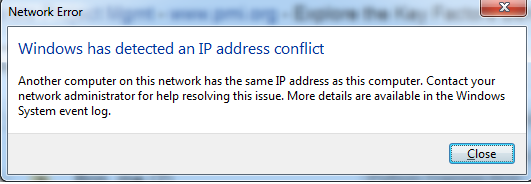 windows community error adres IP konflikt z inną siecią systemową