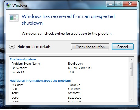 Windows XP Fehlersignatur bccode