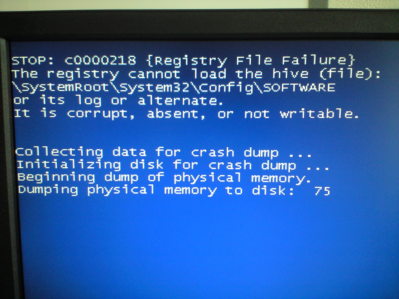errore di ripristino del registro di Windows XP