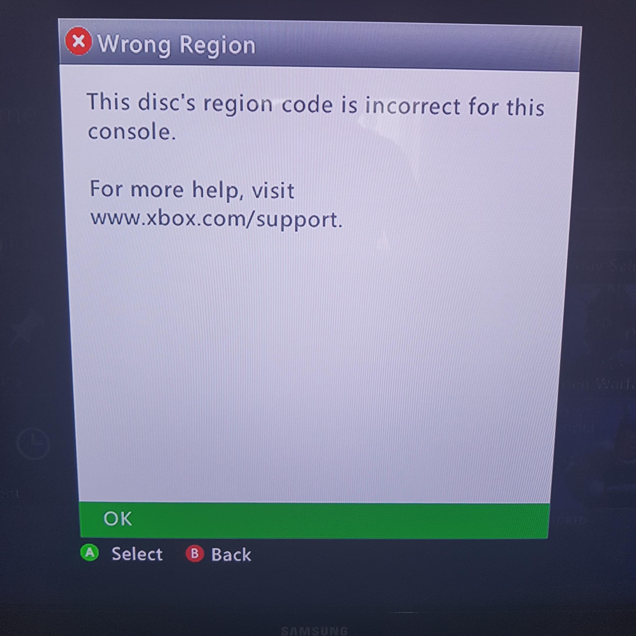 Komunikat o błędzie gry wideo Xbox 360
